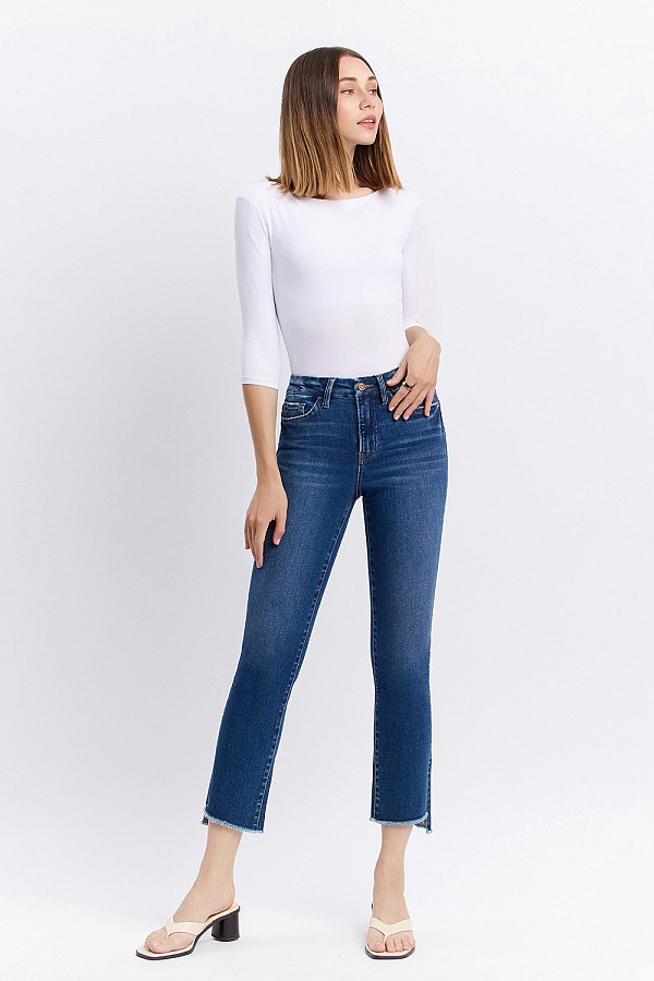 HIGH RISE RAW STEP HEM SLIM STRAIGH...